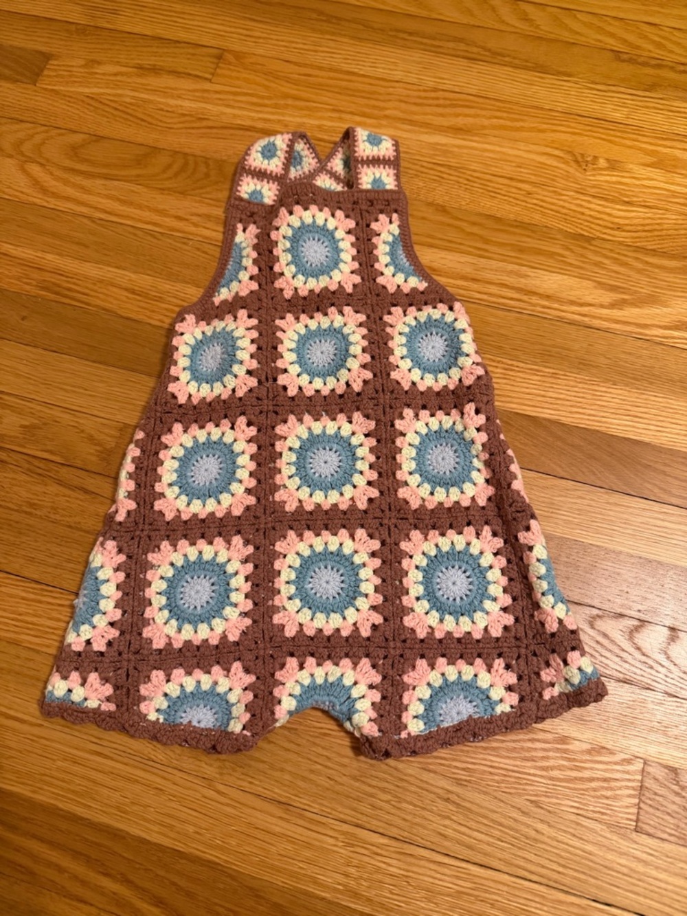 Zara Crochet Square Romper in Brown, Blue, Cream, Pink